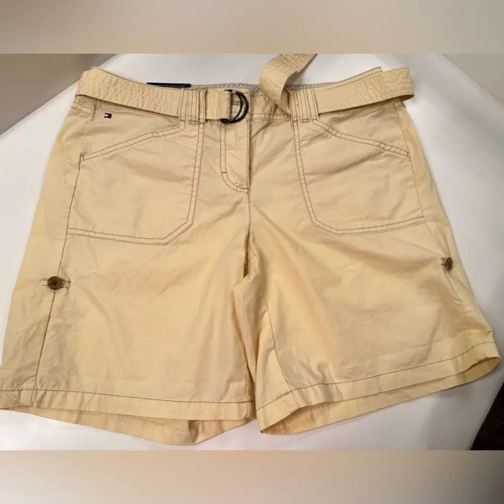 Tommy Hilfiger Pale Yellow Cotton Belted Shorts